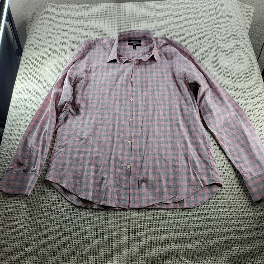 Bonobos Shirt Mens Large Pink Gray Check Slim Fit Long Sleeve Button Front
